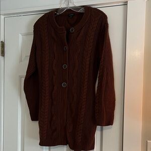 Talbots Brown Chunky Cable Knit Cardigan with Tie